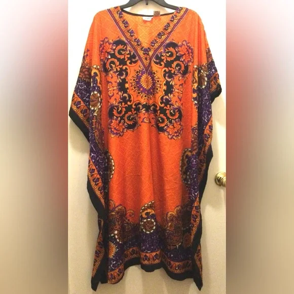 Vibrant Orange, White ,Black and Purple Kaftan - Picture 9 of 9